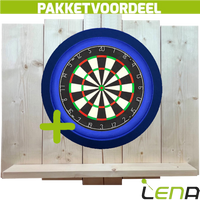 Lena Professional Dartbord + Lena Dartbordverlichting Deluxe Blauw + Lena Wooden Wall Protector