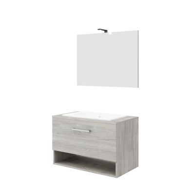 Badkamermeubelset Van Marcke RIVA Compleet Set 80CM Rook Eik Met Spiegel