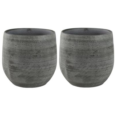Ter Steege Plantenpot/bloempot - 2x - keramiek - mystic grijs - D15 x H13 cm