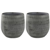 Ter Steege Plantenpot/bloempot - 2x - keramiek - mystic grijs - D15 x H13 cm