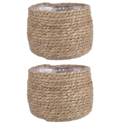 Mica Decorations Bloempot - 3x - rotan - beige - jute - 18 x 15 cm