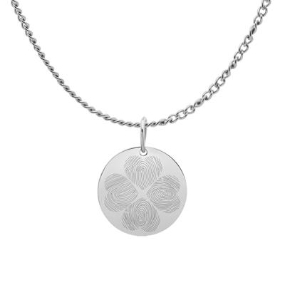 Gepersonaliseerde vingerafdrukken klaver ketting - Stainless steel - Zilver - 13 mm - 4 vingerafdrukken
