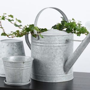 Oud zinken emmertje/bloempot zilver 9 cm - IJzeren emmer / teil