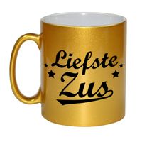 Liefste zus cadeau gouden mok / beker sterren 330 ml Liefste zus cadeau gouden mok / beker sterren 330 ml