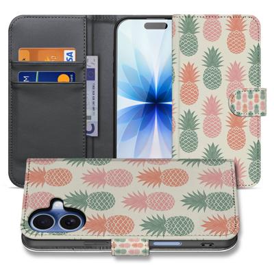 Apple iPhone 17 | Book Cover | Ananas Roze Rood Groen Met Pasjes