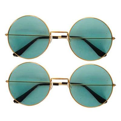Faram Party Zonnebril - 2x - Hippie Flower Power Sixties - ronde glazen - groen