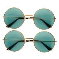 Faram Party Zonnebril - 2x - Hippie Flower Power Sixties - ronde glazen - groen