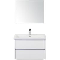 Como Badmeubelset 80 cm - Greeplijst in Kleur Wit Hoogglans - Keramische Wastafel Wit met Spiegel