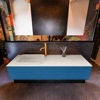 Badkamermeubelset Mondiaz Erin 150 cm met 1 Lade met RIDGE Wastafel Links Linen met 1 kraangat Greeploos Mat Jeans