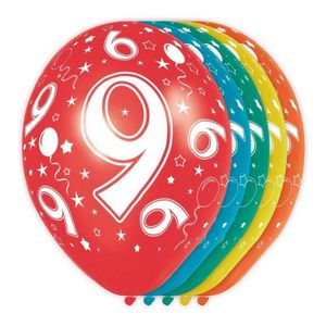 5x Gekleurde 9 jaar ballonnen 30 cm   -