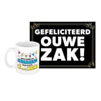 Verjaardag cadeau koffiemok 50 jaar - man - kut mok - met gefeliciteerd ouwe zak wenskaart