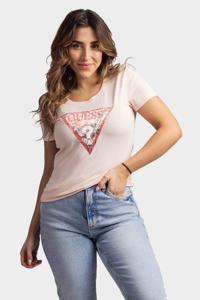 Guess Satin Triangle T-Shirt Dames Roze - Maat XS - Kleur: Roze | Soccerfanshop