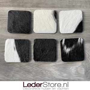 Koeienhuid onderzetters zwart wit 10x10cm