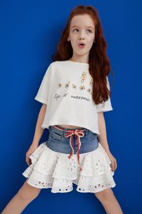 Cropped T-shirt met madeliefjes - WHITE - 13/14