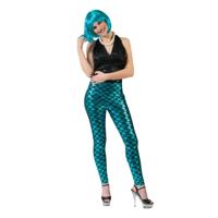 Zeemeermin carnaval verkleed legging - blauw - schubben - dames - feestkleding