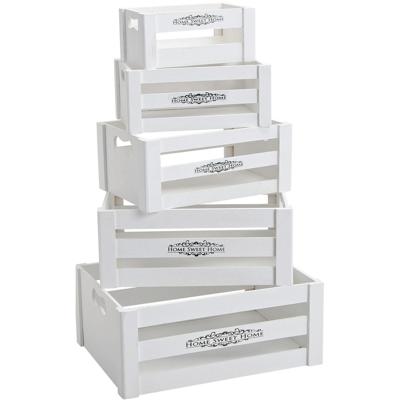 5x Witte houten opberg fruitkistjes/kratten - Home Sweet Home - mix assortie maten