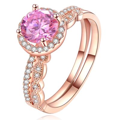 Set van 2 Rose Vergulde Dames Ringen met Zirkonia-16mm