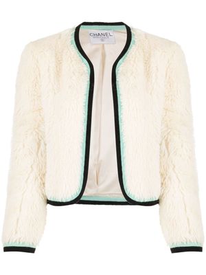 CHANEL Pre-Owned veste sans col à logo brodé (années 1990-2000) - Blanc