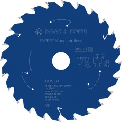 Bosch Accessoires EXPERT Wood cordless Cirkelzaagblad | 136 x 1,5/1 x 20 mm | T24 - 2608902138
