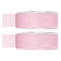 Hobby/decoratie organza sierlint - 2x - roze - 2,5 cm x 20 meter - Cadeaulint - inpakken