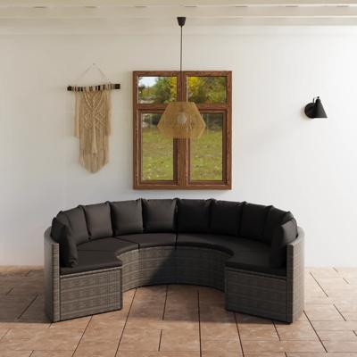 6-delige Loungeset met kussens poly rattan grijs