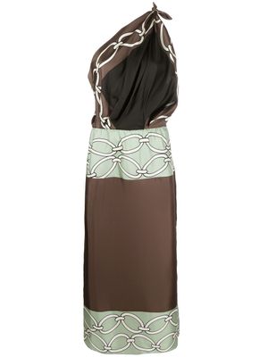 Valentino Garavani robe asymétrique mi-longue à imprimé chaîne - Vert