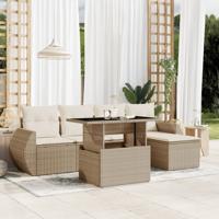 6-delige Loungeset met kussens poly rattan beige