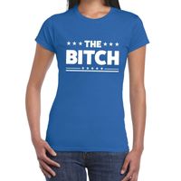 The Bitch fun tekst t-shirt blauw dames - thumbnail