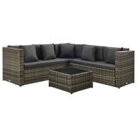 vidaXL 4-delige Loungeset met kussens poly rattan grijs - thumbnail