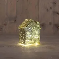Anna&apos;s Collection LED glazen huisje 10 lampjes metallic goud 12,5 x 7,5 x 14cm