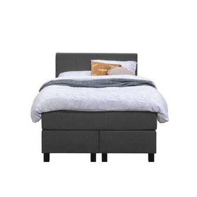 Boxspring Liv geblokt - antraciet - 120x200 cm - vierkante poot - Leen Bakker