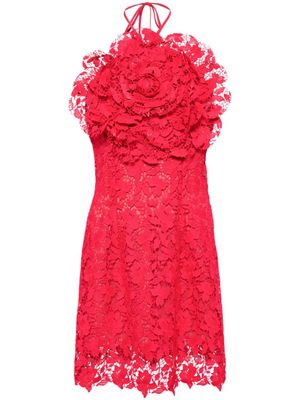 Oscar de la Renta robe courte à fleurs appliquées - Rouge