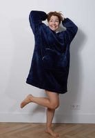 Luxe fleece deken met capuchon - marine