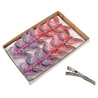 Decoratie vlinders op clip - 12x stuks - rood en paars - 9 cm - kunststof