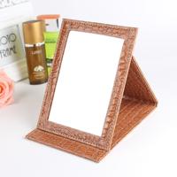 2 stks vierkante stand lederen make-up spiegel Alligator patroon draagbare cosmetische spiegel kleur: bruin grootte: m15x 20.5 x 1.6 CM