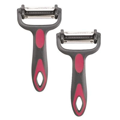 Dunschiller Profi - 2x - grijs/roze - kunststof - 15 cm - aardappelschiller met 3 mesjes