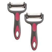 Dunschiller Profi - 2x - grijs/roze - kunststof - 15 cm - aardappelschiller met 3 mesjes