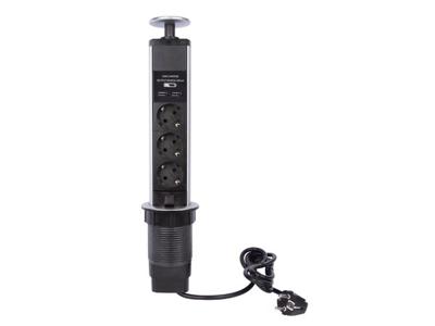 Pop-up stekkerblok met 3 stopcontacten 2 x usb schuko - Velleman