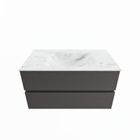 MONDIAZ VICA-DLUX 90cm badmeubel onderkast Dark grey 2 lades. Inbouw wastafel CLOUD midden 1 kraangat, kleur Opalo. - thumbnail