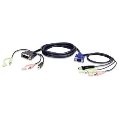 ATEN KVM Aansluitkabel [1x VGA-stekker, USB-A 2.0 stekker, Jackplug male 3,5 mm - 1x USB 2.0 bus B, Jackplug male 3,5 mm, DVI-stekker 18+5-polig] 3.00 m Zwart