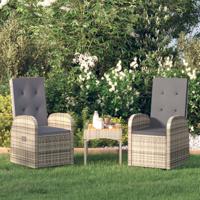 Tuinstoelen 2 st verstelbaar met kussens poly rattan grijs