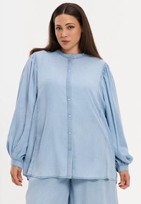 Yoek Blouse met pofmouw INDIGO LYOCELL | Indigo | Maat 42/44 Yoek Blouse met pofmouw INDIGO LYOCELL | Indigo | Maat 42/44