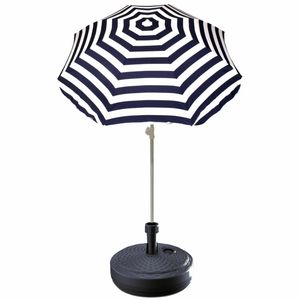 Blauw gestreepte strand/tuin basic parasol van nylon 180 cm + parasolvoet antraciet