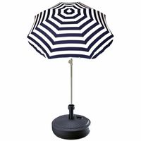 Blauw gestreepte strand/tuin basic parasol van nylon 180 cm + parasolvoet antraciet - thumbnail