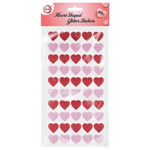 Hartjes glitter stickers voor kinderen - 50 stuks - rood/roze