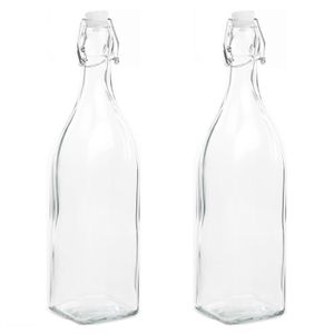 2x Stuks DIY glazen cadeau/decoratie flesje 1000ml/1ltr met beugeldop 8 x 32 cm   -