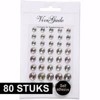 80x Decoratieve zilveren parel stickers - thumbnail
