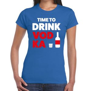 Time to drink vodka tekst t-shirt blauw dames