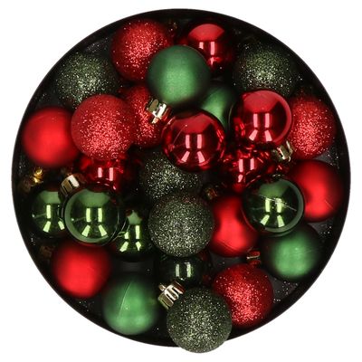 28x stuks kunststof kerstballen rood en donkergroen mix 3 cm 28x stuks kunststof kerstballen rood en donkergroen mix 3 cm