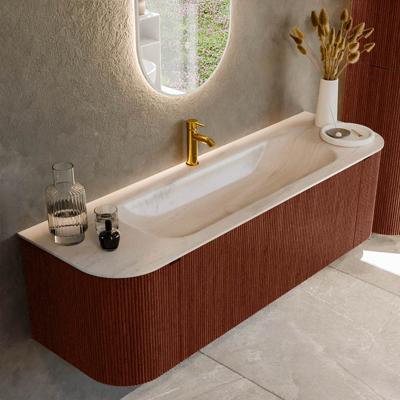 Badmeubel Mondiaz Kurve-Dlux | 150 cm | Meubelkleur Ruby | Wastafelkleur Meli | Solid surface | Wasbak midden spoelbak | 1 kraangat